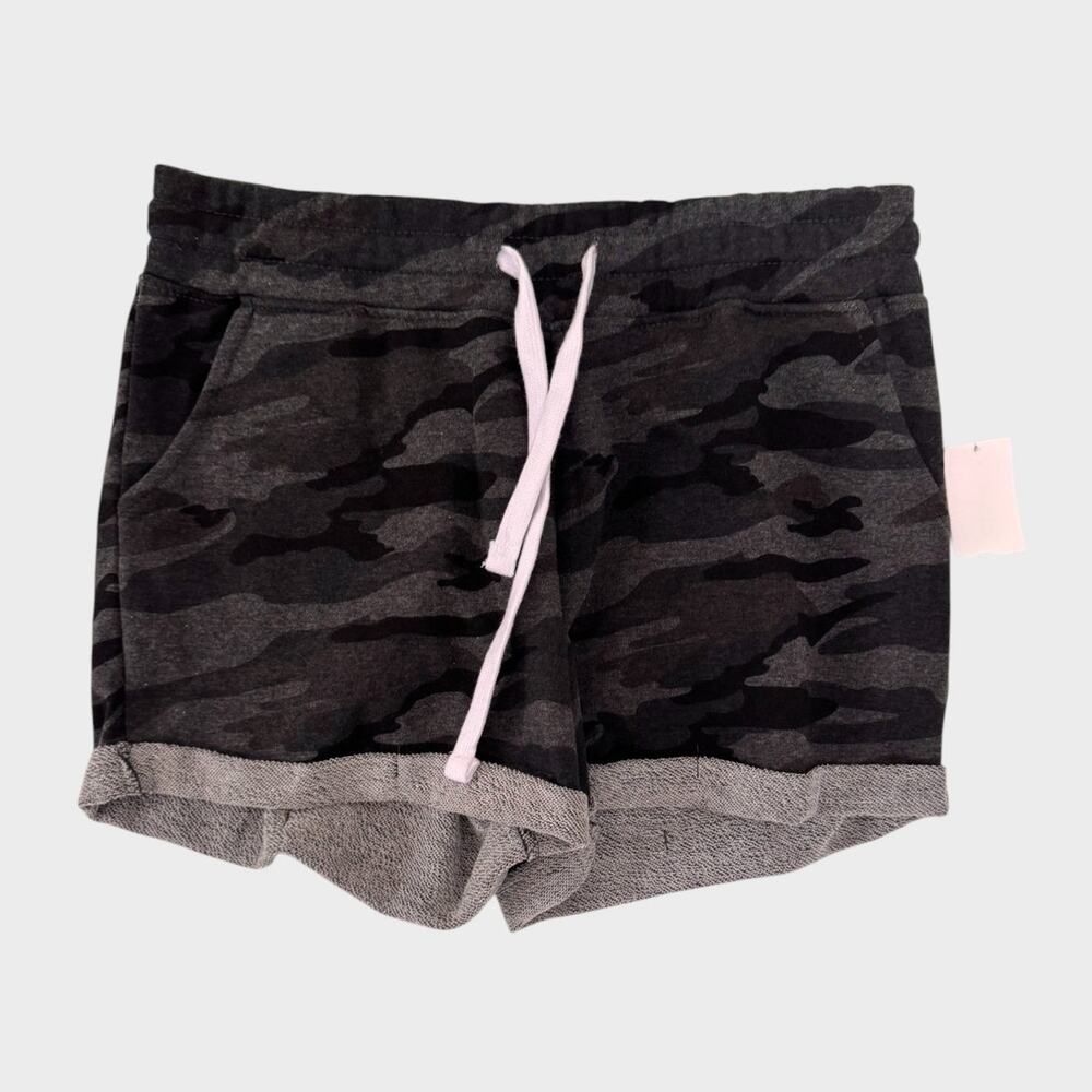 1987 Active Large Charcoal Camoflauge NEW NWT Jersey Shorts Drawstring